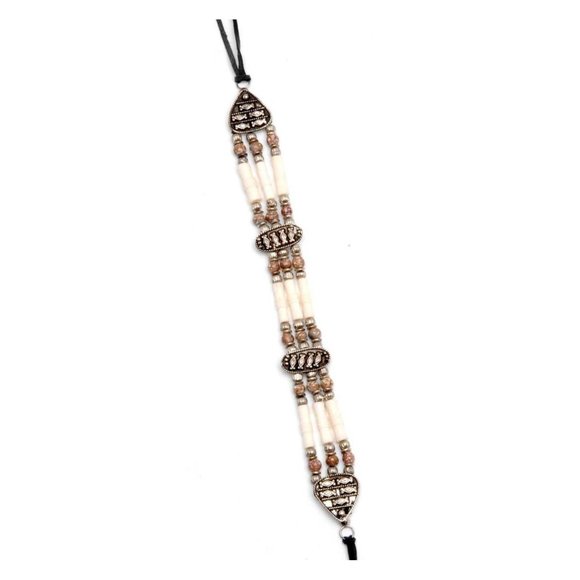 Buffalo Bone Choker Beaded Silver Brown Tribal Native American Necklace - Picture 1 of 1